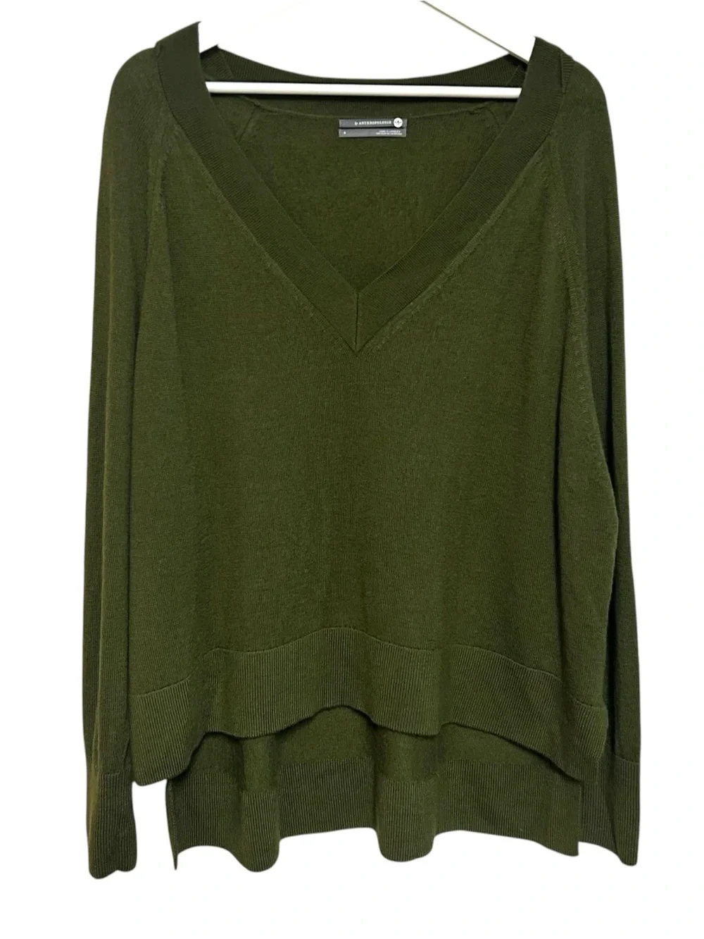 Anthropologie S 100% merino wool gabby oversized sweater v-neck high low hemline